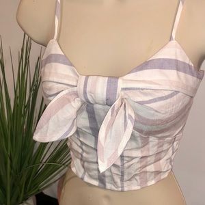 NWT Express Striped Tie Front Linen-blend Crop